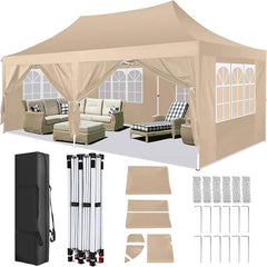 COBIZI 10'x20' Pop Up Canopy Tent with 6 Sidewalls, Wedding Party Tent Outdoor Canopy UV50+ Waterproof Canopy Tent Event Shelter, 3 Adjustable Heights, with Carry Bag, White