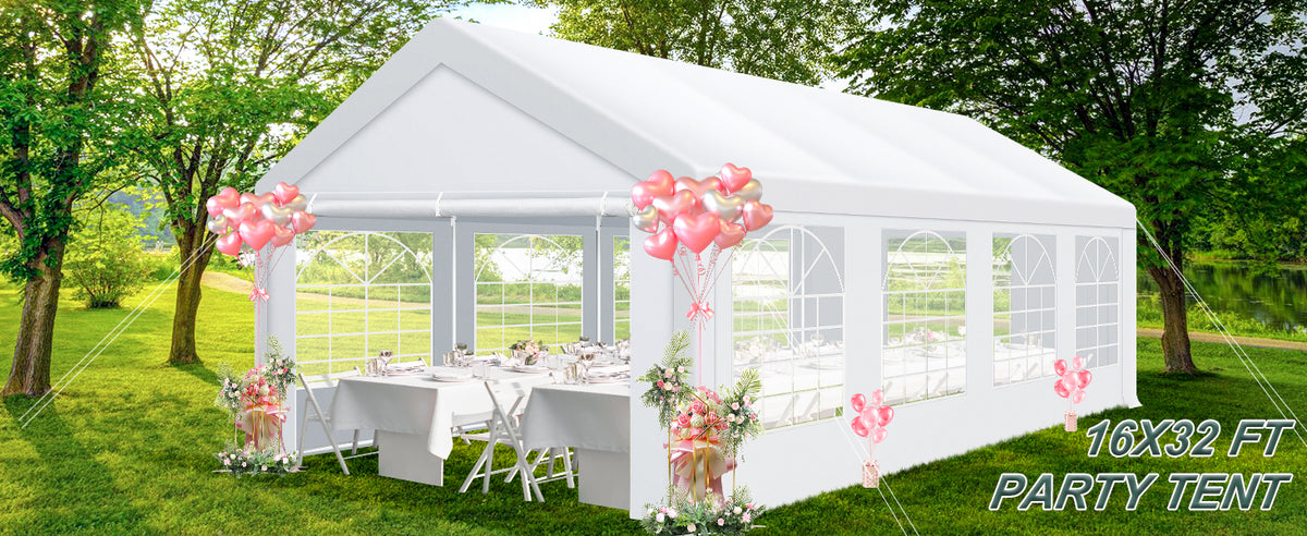Hoteel 13x26 Heavy Duty Party Tent, Outdoor Large Canopy Wedding Tent with Removable Sidewalls, White Event Shelter, Windproof, UV 50+, Outdoor Gazebo with Built-in Sandbags for Catering, BBQs, White