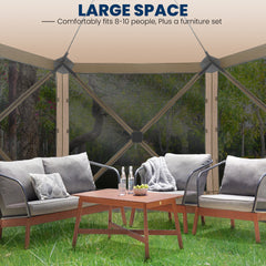 HOTEEL 12'x12' Pop Up Gazebo Outdoor Canopy Camping Tent with Mosquito Netting Walls, Waterproof, UV Resistant, Easy Set-up Party Tent for Shade and Rain, with Carry bag, Ground Spike, Beige