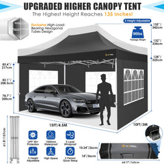 Hoteel 10x15 Heavy Duty Canopy Tent with 4 Sidewalls,Pop up Canopy for Parties Wedding,Commercial Easy up Gazebo with Roller Bag,UV 50+&Waterproof