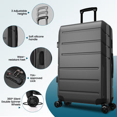 HOTEEL 3-Piece ABS+PC Hardshell Luggage Set,Expandable Travel Suitcases with TSA Lock & Silent Spinner Wheels (20/24/28", Black)