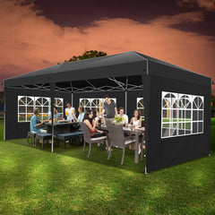 HOTEEL 10x20 Pop Up Canopy with Sidewalls,Easy Up Canopy Tent with Carry Bag,Outdoor Canopies with 4 Sandbags,Large Tents for Outdoor Events,Wedding,Backyard,Commercial,Black