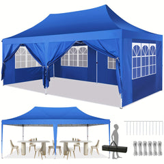 COBIZI 10x20 Canopy Tent with Sidewalls, 3 Adjustable Height Commercial Canopy, Pop Up Party Canopy with 12 Stakes & 6 Ropes,Blue
