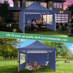 Hoteel 10x10 Pop Up Canopy Tent with 3 Sidewalls, Commercial Party Tent Ez Waterproof Outdoor Instant Gazebo UV 50+ Event Shelter, Garden Tents for Parties Camping with Sandbags & Cover Bag