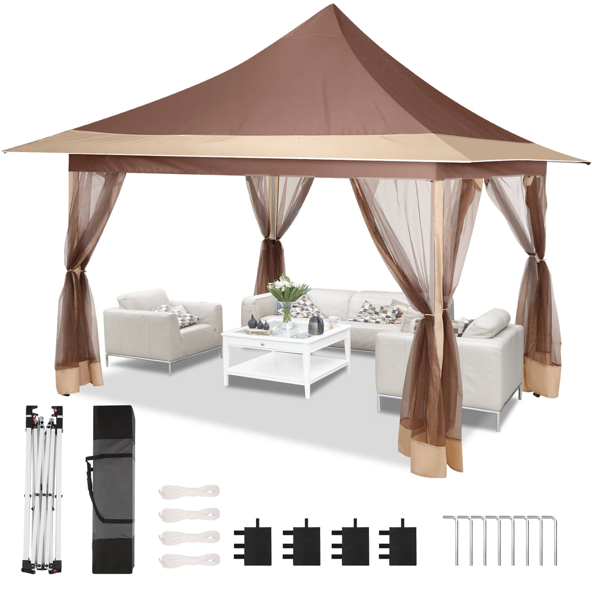 COBIZI 12'x12‘ Pop-up Gazing Pavilion with Tent and Backpack Offer, Outdoor Canopy Tent with Portable Backpack, Patio Gazing Pavilion Suitable for Garden Backyards, Lawns, and Beaches