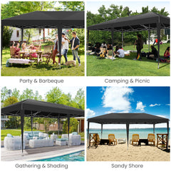 HOTEEL 10x20 Pop Up Canopy with Sidewalls,Easy Up Canopy Tent with Carry Bag,Outdoor Canopies with 4 Sandbags,Large Tents for Outdoor Events,Wedding,Backyard,Commercial,Black