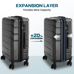 HOTEEL 3-Piece ABS+PC Hardshell Luggage Set,Expandable Travel Suitcases with TSA Lock & Silent Spinner Wheels (20/24/28", Black)