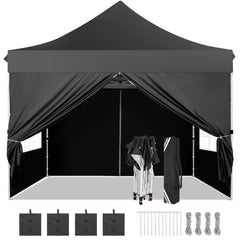 Hoteel 10'x10' Pop Up Canopy Tent with 3 Sidewalls, Outdoor Canopy Tent Waterproof Pop Up Backyard Canopy Portable Party Commercial Instant Canopy Shelter Tent Gazebo for Wedding Camping, White