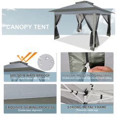 HOTEEL 12'x12' HOME Outdoor Pop-up Patio Gazebo with Expansion Bolts, Heavy Duty Party Tent & Shelter with Double Roofs, Mosquito Nettings and Privacy Screens for Backyard, Garden, Lawn, Gray
