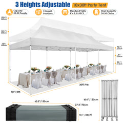 HOTEEL 10’x30' pop-up tent, suitable for parties, heavy-duty easy-to-set-up tent with 8 side walls, outdoor commercial instant gazebo, suitable for wedding events, with portable bag