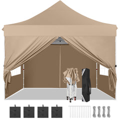 Hoteel 10'x10' Pop Up Canopy Tent with 3 Sidewalls, Outdoor Canopy Tent Waterproof Pop Up Backyard Canopy Portable Party Commercial Instant Canopy Shelter Tent Gazebo for Wedding Camping, White