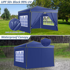 COBIZI Pop up Canopy Tent 10x10 Commercial Instant Canopy with 4 Sidewalls & Carry Bag 4 Stakes & Ropes & Sandbags Portable Tent for Parties Beach Camping Party Event Shelter Sun Shade