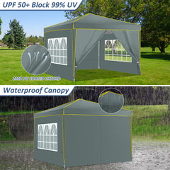 COBIZI Pop up Canopy Tent 10x10 Commercial Instant Canopy with 4 Sidewalls & Carry Bag 4 Stakes & Ropes & Sandbags Portable Tent for Parties Beach Camping Party Event Shelter Sun Shade