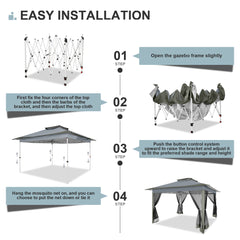 HOTEEL 13x13 Pop Up Gazebo Canopy Tent, Outdoor Waterproof Portable Gazebo With Mosquito Nettings, Double Vented Roof, 3 Adjustable Height and Carry Bag for Patio Garden Lawn