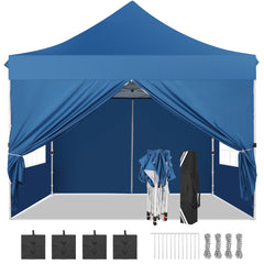 Hoteel 10'x10' Pop Up Canopy Tent with 3 Sidewalls, Outdoor Canopy Tent Waterproof Pop Up Backyard Canopy Portable Party Commercial Instant Canopy Shelter Tent Gazebo for Wedding Camping, White