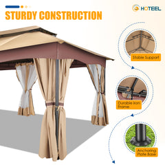 COBIZI Outdoor Gazebo 12x20 Patio Gazebo with Netting and Curtains Waterproof Gazebo with Double Roof Large Backyard Gazebo with Metal Steel Frame for Deck, Backyard, Lawn, Party, Garden, Khaki