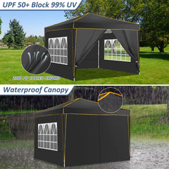 HOTEEL 10x10 Pop up Canopy with Sidewalls,Waterproof Tent for Parties Wedding Event,Instant Outdoor Gazebos with Carry Bag,Stakes,Ropes & Sandbags,Black