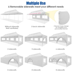 HOTEEL 10’x30' pop-up tent, suitable for parties, heavy-duty easy-to-set-up tent with 8 side walls, outdoor commercial instant gazebo, suitable for wedding events, with portable bag