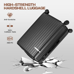 Hoteel 3 Piece Luggage Set,ABS+PC Hardside Suitcase with TSA Lock Spinner Wheels,5 PCS Carry On Travel Luggage with Duffel Bag and Toiletry Bag.(Black)