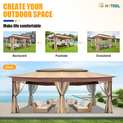 COBIZI Outdoor Gazebo 12x20 Patio Gazebo with Netting and Curtains Waterproof Gazebo with Double Roof Large Backyard Gazebo with Metal Steel Frame for Deck, Backyard, Lawn, Party, Garden, Khaki