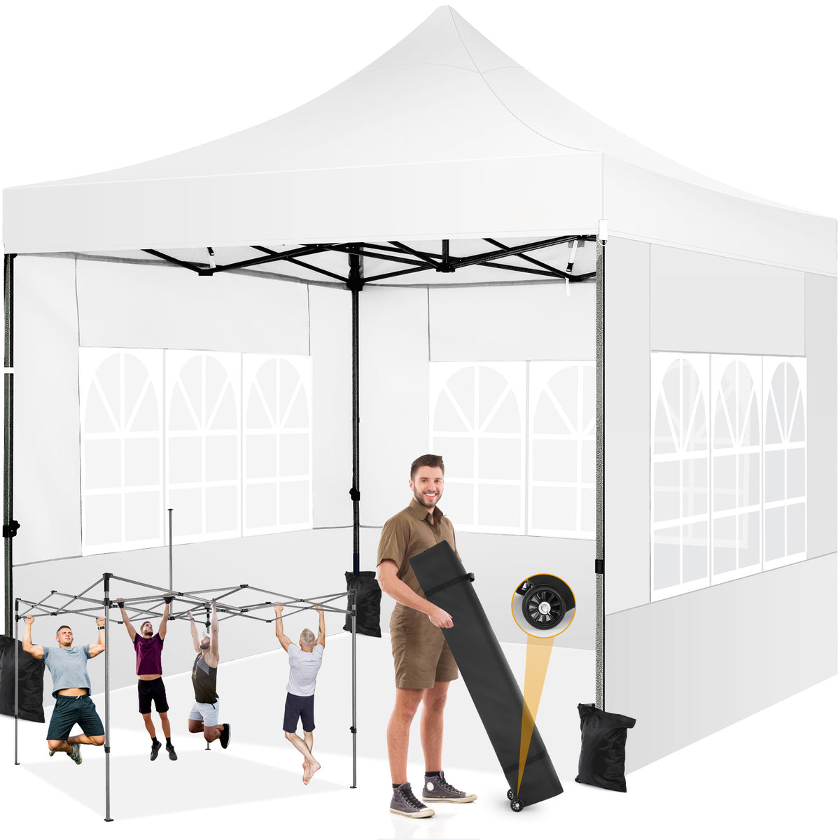 COBIZI 10x10 Heavy Duty Canopy Tent with 4 Sidewalls,Pop up Commercial Gazebo, Waterproof Outdoor Tents with Roller Bag, Black
