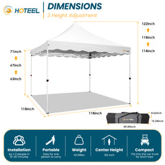 HOTEEL 10x10 Pop Up Canopy , UPF 50+ Easy Setup Canopy Tent Waterproof Outdoor Instant Portable Shelter with 4 Removable Sidewalls, Sandbags, Stakes & Ropes for Party, Events, Vendor, White