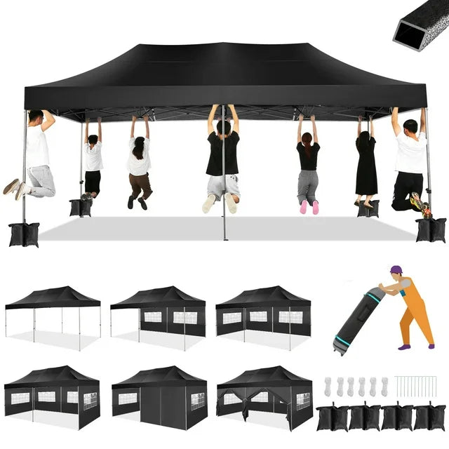 HOTEEL 10'x20' Canopy EZ Pop Up Canopy Anti-UV Waterproof Outdoor Tent Portable Party Wedding Instant Canopy Shelter All Season Tent Gazebo with 6 Removable Sidewalls, 4 Sandbags, Roller Bag