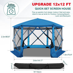 Hoteel 12'x12' Ez Pop Up Gazebo Tent with Mosquito Nettings, Hub Tent Instant Screened Gazebo Tents with Carrying Bag & Ground Stakes, Outdoor Patio Canopy for Parties, Backyard