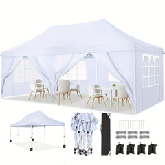 COBIZI 10x20 Pop Up Canopy Tent with 6 Removable Sidewalls,Easy Up Commercial Canopy with Upgrade Raised Roof,Waterproof and UV50+ Gazebo with Carry Bag