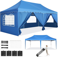 HOTEEL Canopy 10' x 20' Pop Up Canopy Tent Heavy Duty Waterproof Adjustable Commercial Instant Canopy Outdoor Party Canopy Parties,Wedding,Outside,Event,Portable Car Canopy,Blue