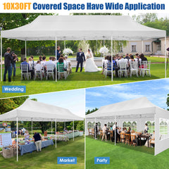 HOTEEL 10’x30' pop-up tent, suitable for parties, heavy-duty easy-to-set-up tent with 8 side walls, outdoor commercial instant gazebo, suitable for wedding events, with portable bag