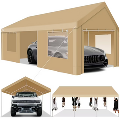 HOTEEL Carport 12x20 ft Heavy Duty Car Canopy with Roll-up Windows Portable Garage with Removable Sidewalls & Door, Outdoor Canopy Carport Portable Car Tent Garage Car Canopy with Steel Frame, Gray