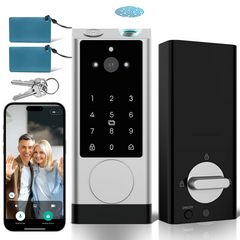 HOTEEL G1 Smart Lock with Camera, Keyless Entry Door Lock with Doorbell,App Remote Control,WiFi Fingerprint Door Lock,Two-Way Video,Human Detection,IP65 Waterproof, with Keys and IC Cards,Sliver