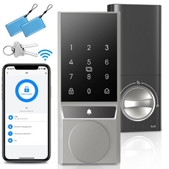 HOTEEL Smart Door Lock G5 5-in-1 Keyless Entry Door Lock With Touchscreen Keypad, Weatherproof, APP Remote Control&Wi-Fi&Doorbell, For Home,Apartment,Office and Garages,Silver