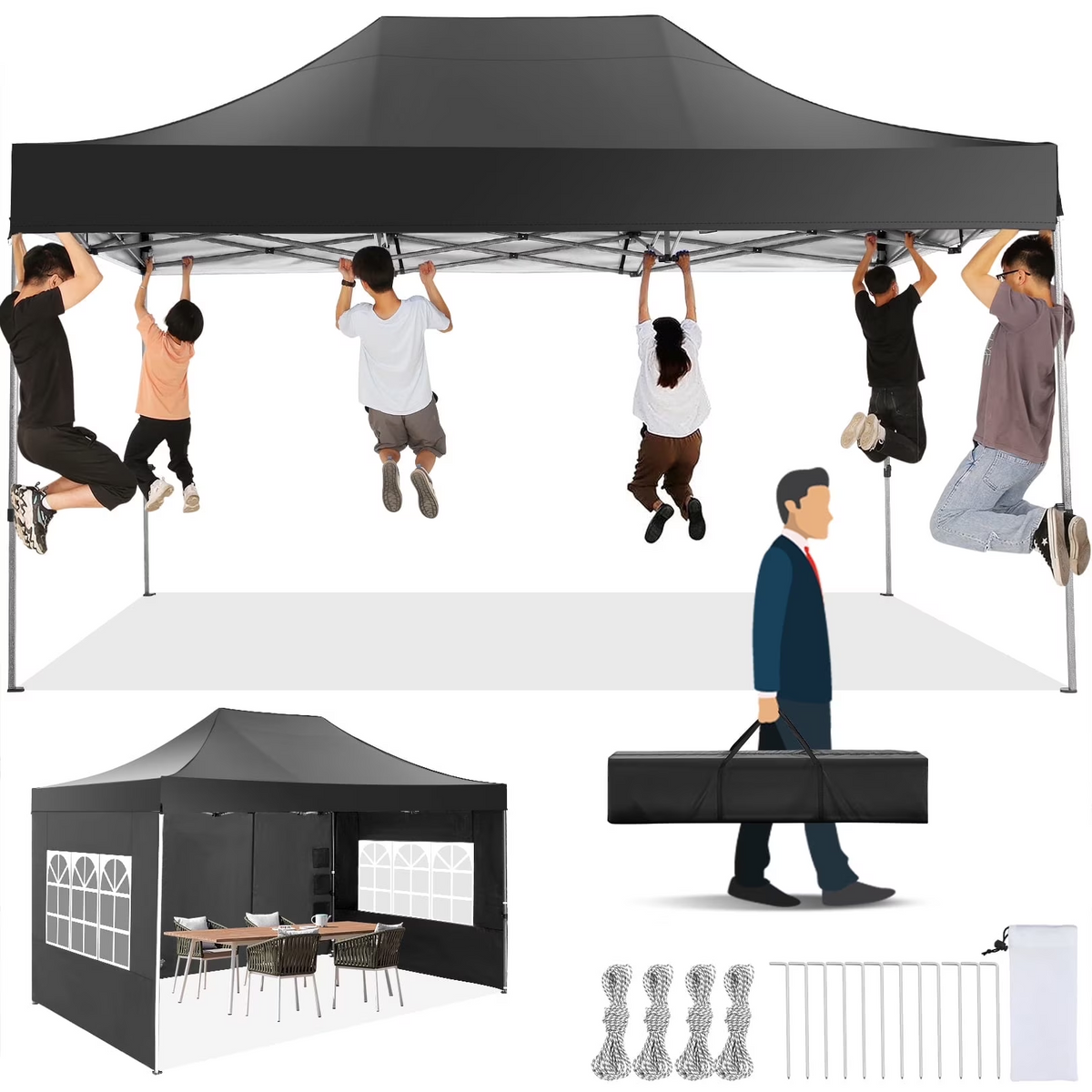 HOTEEL 10x15 Heavy Duty Canopy, Pop up Commercial Canopy Tent with 4 Sidewalls, Easy Up Wedding Party Tent, Outdoor Instant Carport Gazebo