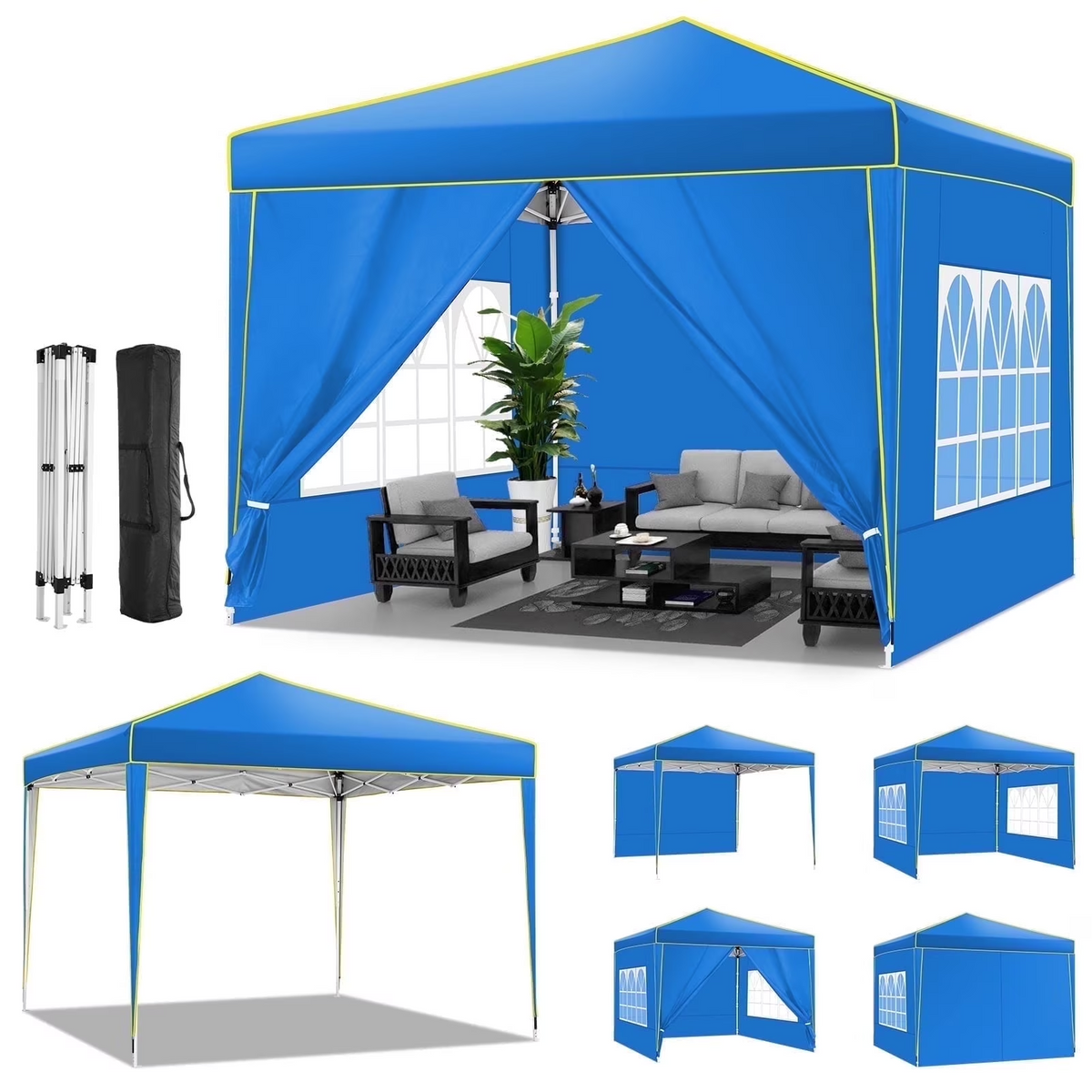 HOTEEL Pop up Canopy Tent 10x10 Commercial Instant Canopy with 4 Sidewalls & Carry Bag,Portable Tent for Parties Beach Camping Party Event Shelter Sun Shade