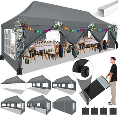 HOTEEL Pop up Canopy Tent 10x10 Commercial Instant Canopy with 4 Sidewalls & Carry Bag,Portable Tent for Parties Beach Camping Party Event Shelter Sun Shade,Khaki