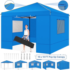 HOTEEL Pop up Canopy Tent 10x10 Commercial Instant Canopy with 4 Sidewalls & Carry Bag,Portable Tent for Parties Beach Camping Party Event Shelter Sun Shade,Khaki