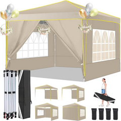 HOTEEL Pop up Canopy Tent 10x10 Commercial Instant Canopy with 4 Sidewalls & Carry Bag,Portable Tent for Parties Beach Camping Party Event Shelter Sun Shade,Khaki