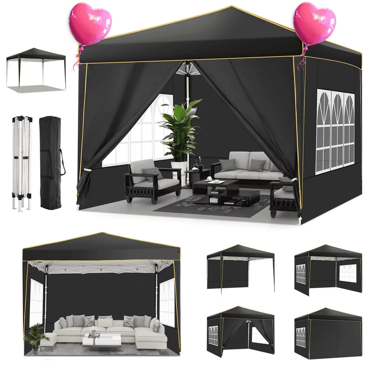 HOTEEL Pop up Canopy Tent 10x10 Commercial Instant Canopy with 4 Sidewalls & Carry Bag,Portable Tent for Parties Beach Camping Party Event Shelter Sun Shade,Khaki