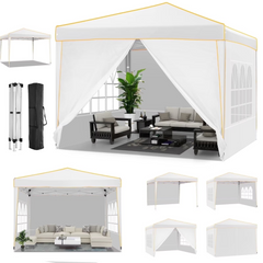 HOTEEL Pop up Canopy Tent 10x10 Commercial Instant Canopy with 4 Sidewalls & Carry Bag,Portable Tent for Parties Beach Camping Party Event Shelter Sun Shade,Khaki