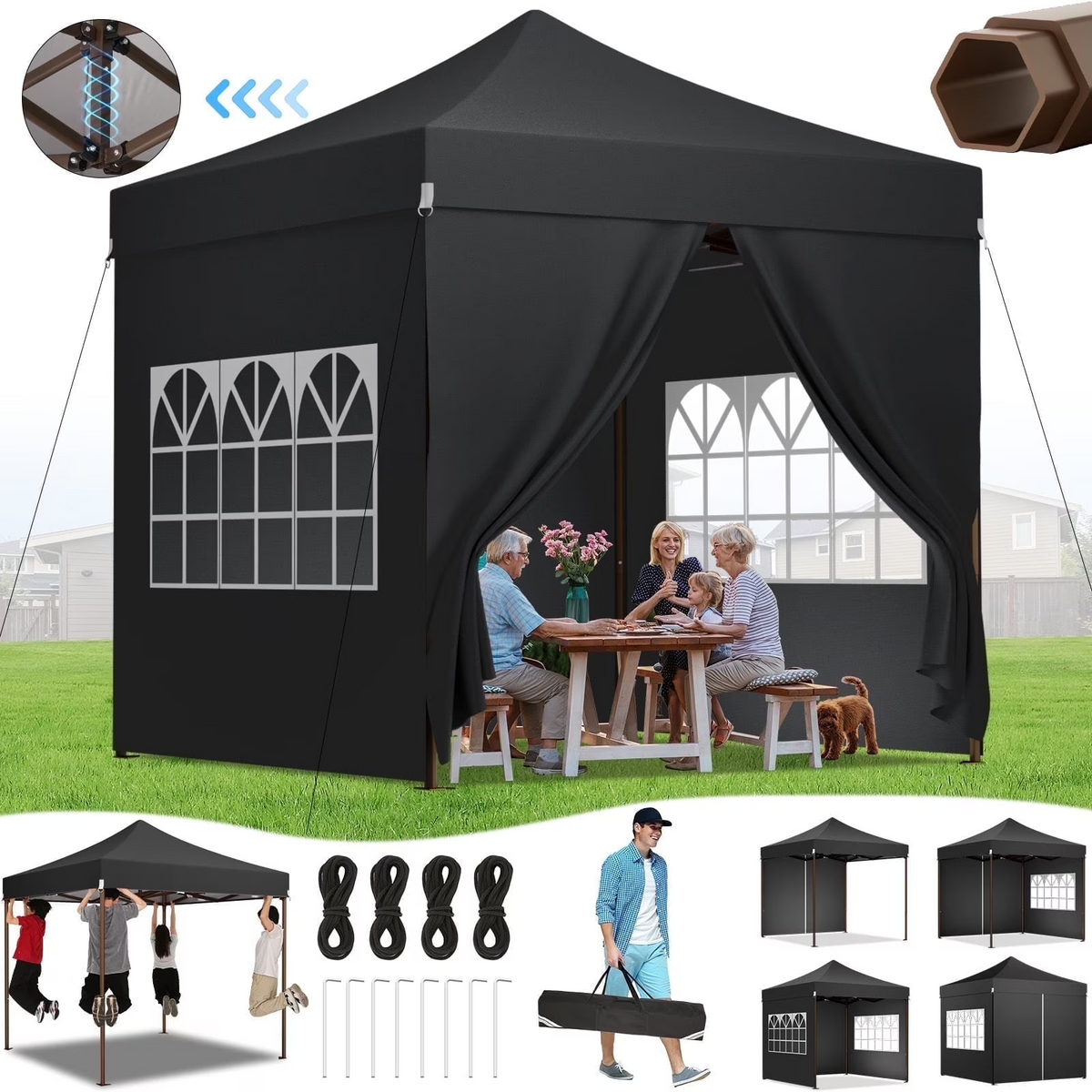 HOTEEL 10x15 Heavy Duty Canopy Tent,Commercial Pop Up Gazebo with Sidewalls, Waterproof UV50+ Party Tent & Roller Bag(White)