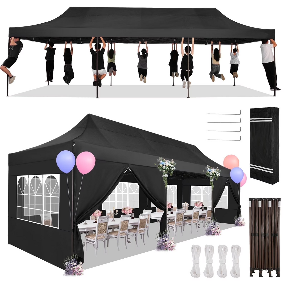 HOTEEL 10x10 Heavy&nbsp;Duty Canopy Tent,Commercial Pop Up Gazebo with 4 Sidewalls,Waterproof UV50+ Party Tent&Carry Bag(Black)