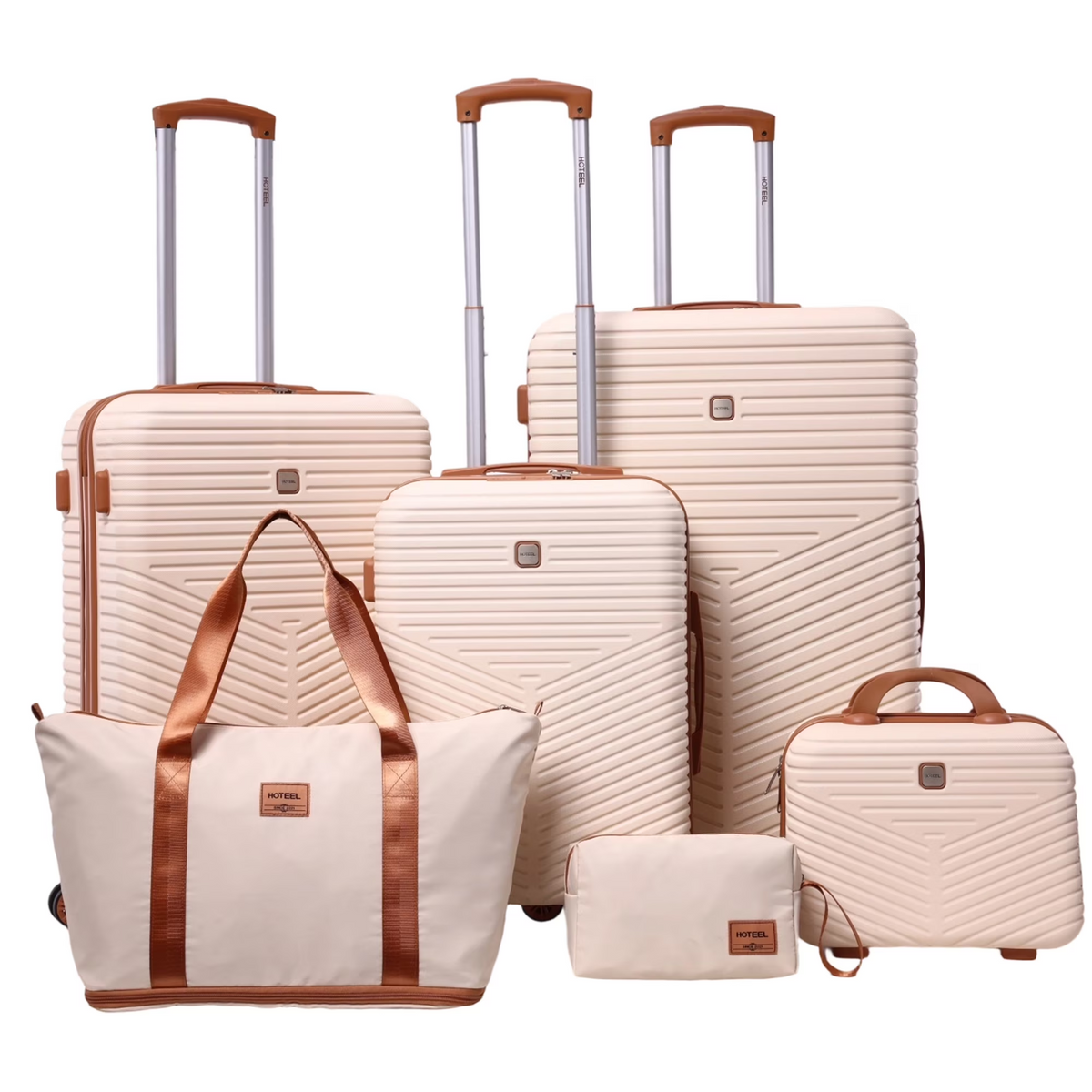 HOTEEL 6 Piece Luggage Set, PC+ABS Hardside Lightweight Travel Suitcase Set with TSA Lock & Spinner Wheels(13/20/24/28in,Beige)