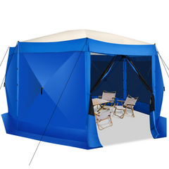 HOTEEL 15x15ft Outdoor Pop Up Gazebo for Camping, Screen House with 7 Sidewalls and Mosquito Netting, Waterproof, UV Resistant,Portable Carry Bag, for Outdoor Camping, Lawn and Backyard, Brown