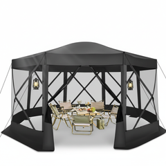 HOTEEL 15x15ft Outdoor Pop Up Gazebo for Camping, Screen House with 7 Sidewalls and Mosquito Netting, Waterproof, UV Resistant, Portable Carry Bag, Blue