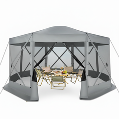 HOTEEL 15x15ft Outdoor Pop Up Gazebo for Camping, Screen House with 7 Sidewalls and Mosquito Netting, Waterproof, UV Resistant, Portable Carry Bag, Blue