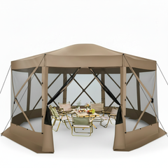 HOTEEL 15x15ft Outdoor Pop Up Gazebo for Camping, Screen House with 7 Sidewalls and Mosquito Netting, Waterproof, UV Resistant, Portable Carry Bag, Blue