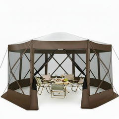 HOTEEL 15x15ft Outdoor Pop Up Gazebo for Camping, Screen House with 7 Sidewalls and Mosquito Netting, Waterproof, UV Resistant, Portable Carry Bag, Blue