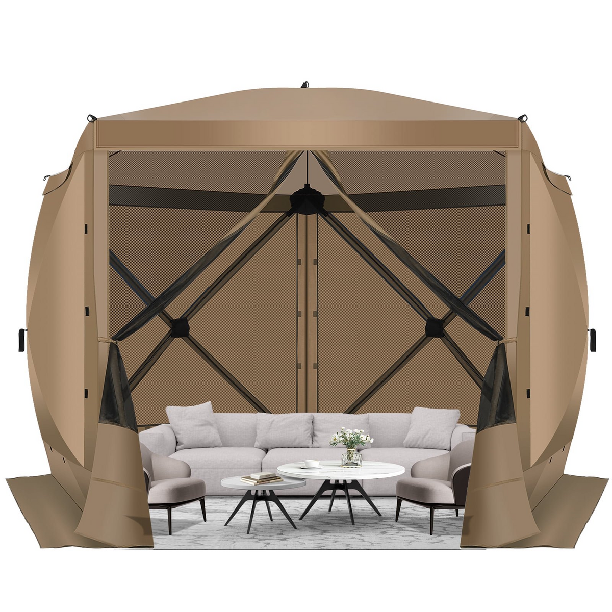 HOTEEL 10x10 ft Pop Up Gazebo Screen House Tent for Camping with 3 Sidewalls and Mosquito Netting, Waterproof, UV Resistant, Portable Carry Bag, for Outdoor Camping, Lawn and Backyard, Brown